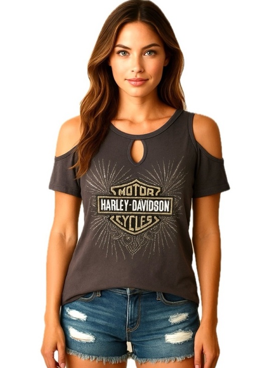 Harley-Davidson Tops - Harley Davidson top charmed wings cold shoulder  keyhole medium NWT